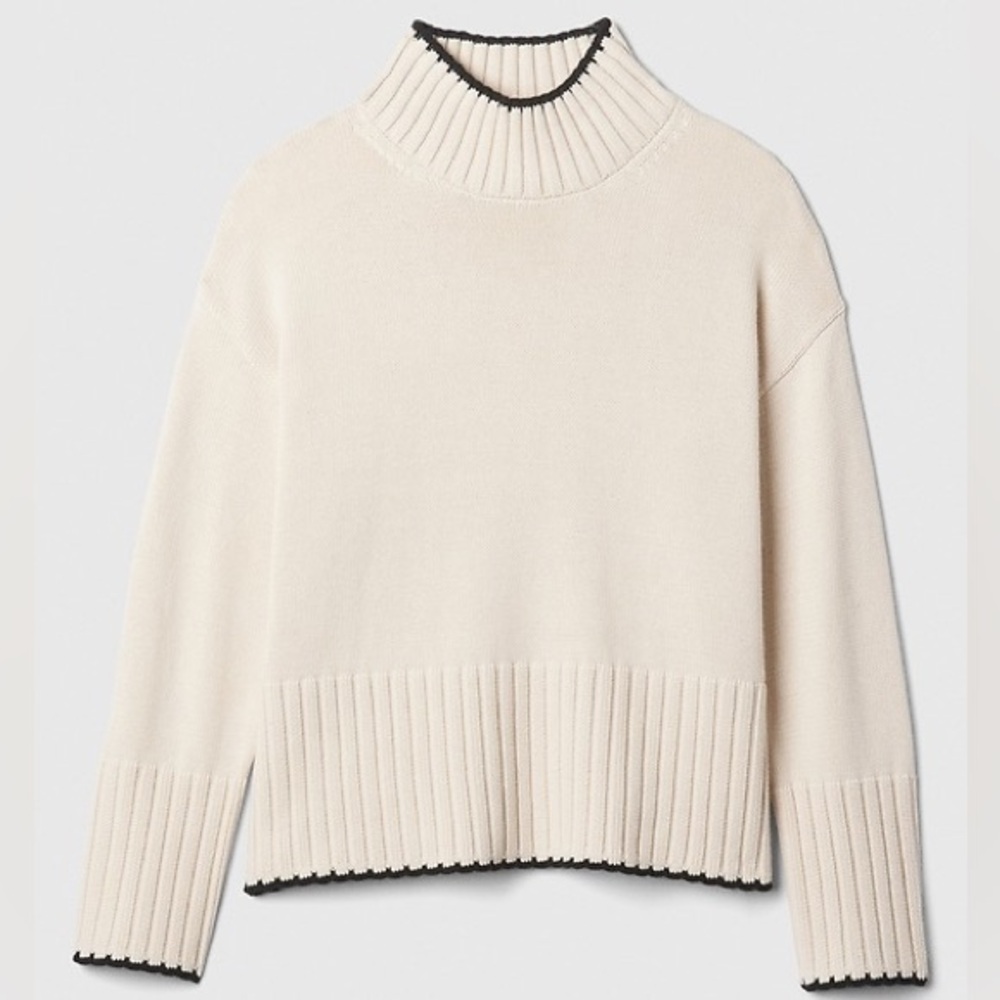 Gap Factory Cream Mockneck with Black trim